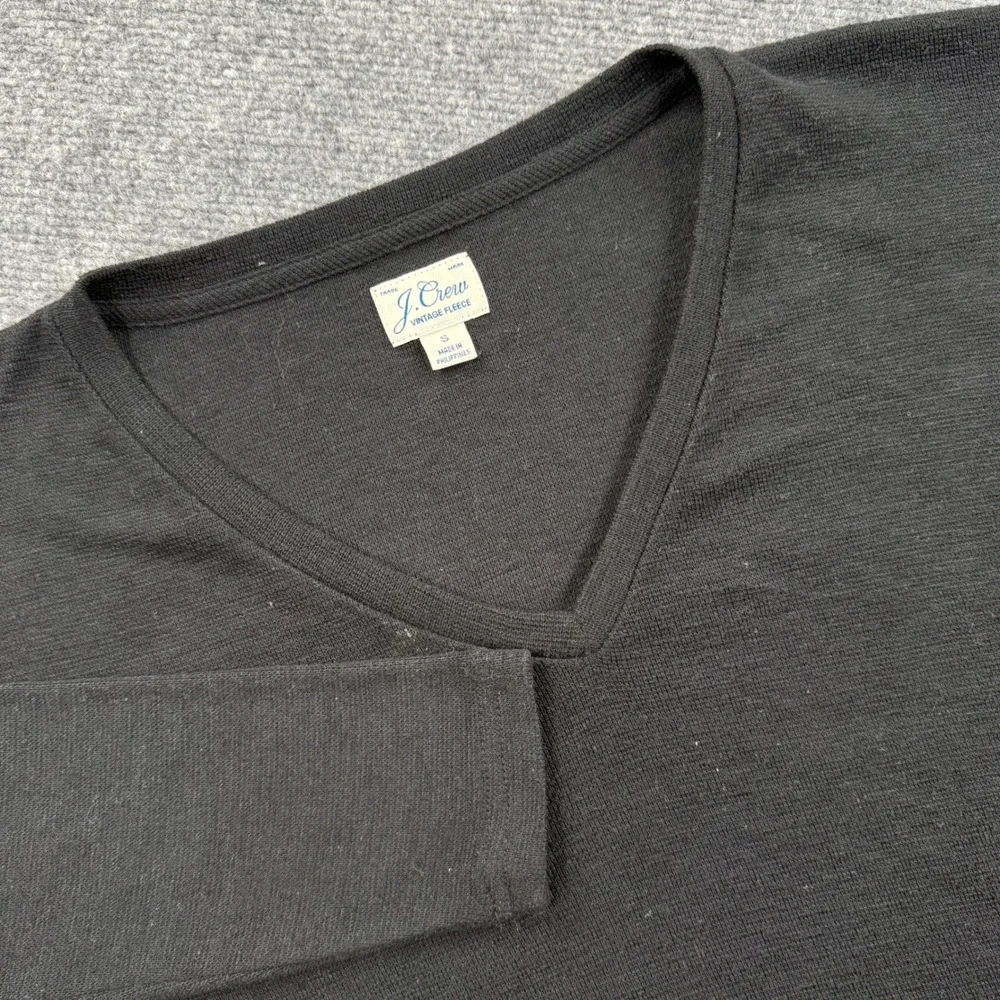 J. Crew Vintage Fleece Pullover Small Black V-Neck Long Sleeve Sweater Women's